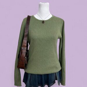 vintage 90s green silk blend girly preppy granola elevated basic long sleeve top